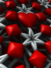 Fractal Heart: Red Petals and Geometric Patterns