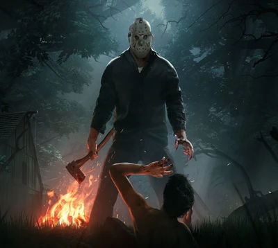 Jason Voorhees émerge des ombres dans une rencontre sinistre dans une forêt