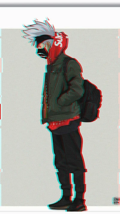 anime, blue, glitch, hypebeast, kakashi