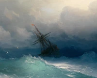 paint, sea, ship, windy