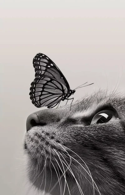 Encuentro intrigante: un gato y una mariposa