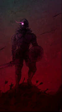 Goblin Slayer Steht Entschlossen Gegen Einen Karmesinrot Horizont