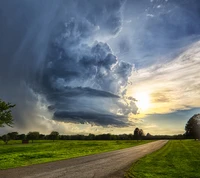 nuvem, caminho, estrada, tempestade