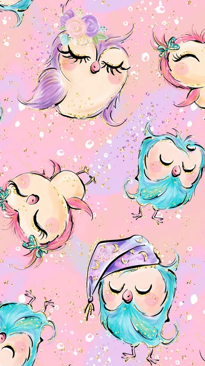 Dreamy Owls in Playful Pink and Blue Patterns