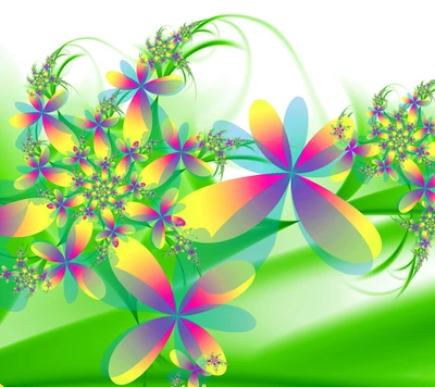 Diseño abstracto floral vibrante con patrones coloridos y fondo verde