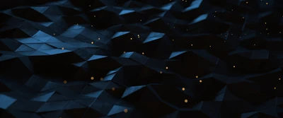 Low Poly Nightscape: Blue and Black Geometric Patterns with Distant Light