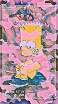 Bart Simpson triste en una distorsión colorida y conmovedora