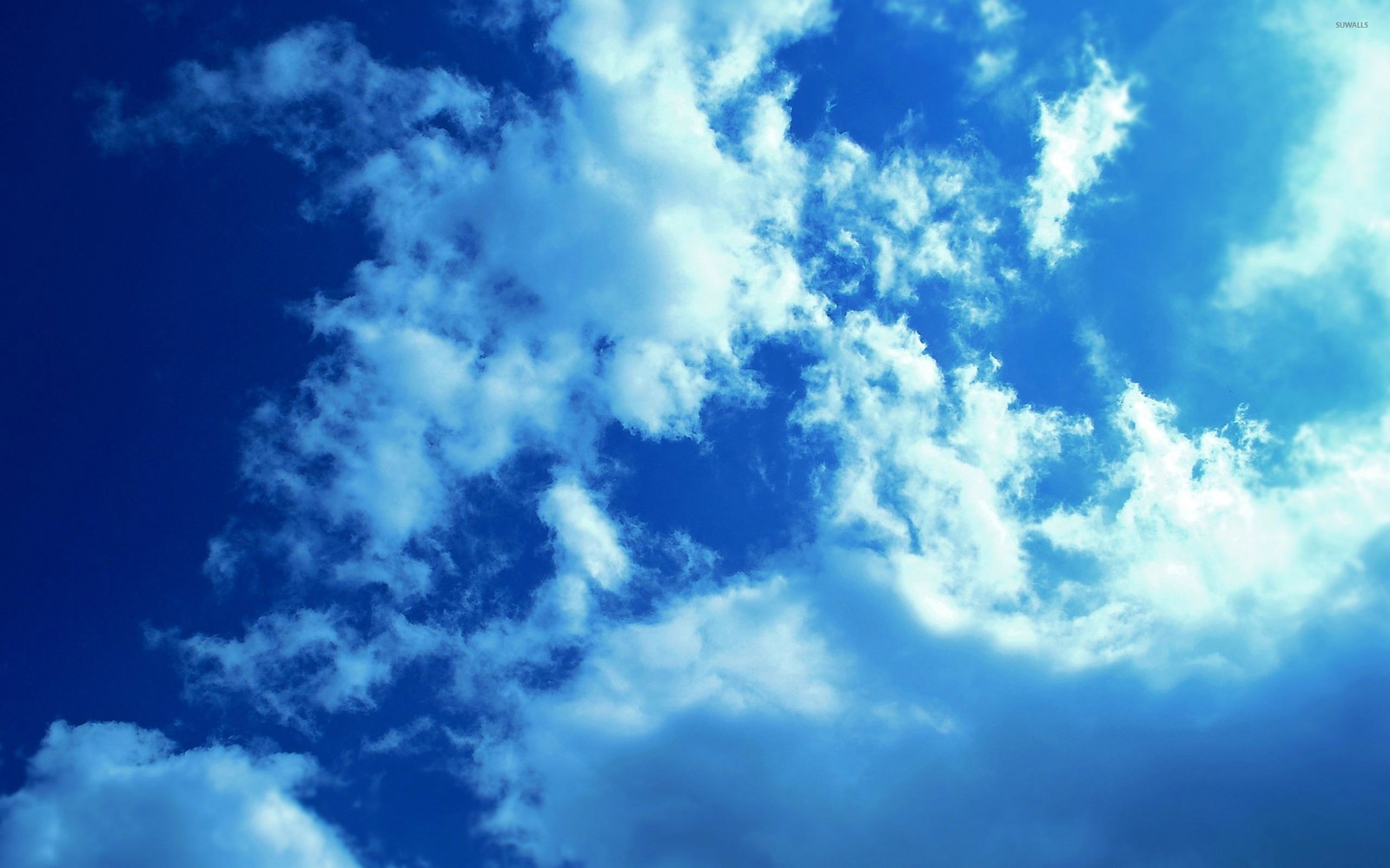 Il y a un avion qui vole dans le ciel avec beaucoup de nuages (nuage, bleu, journée, atmosphère, cumulus)