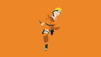 Minimalist Naruto Uzumaki in Dynamic Pose Against an Orange Background