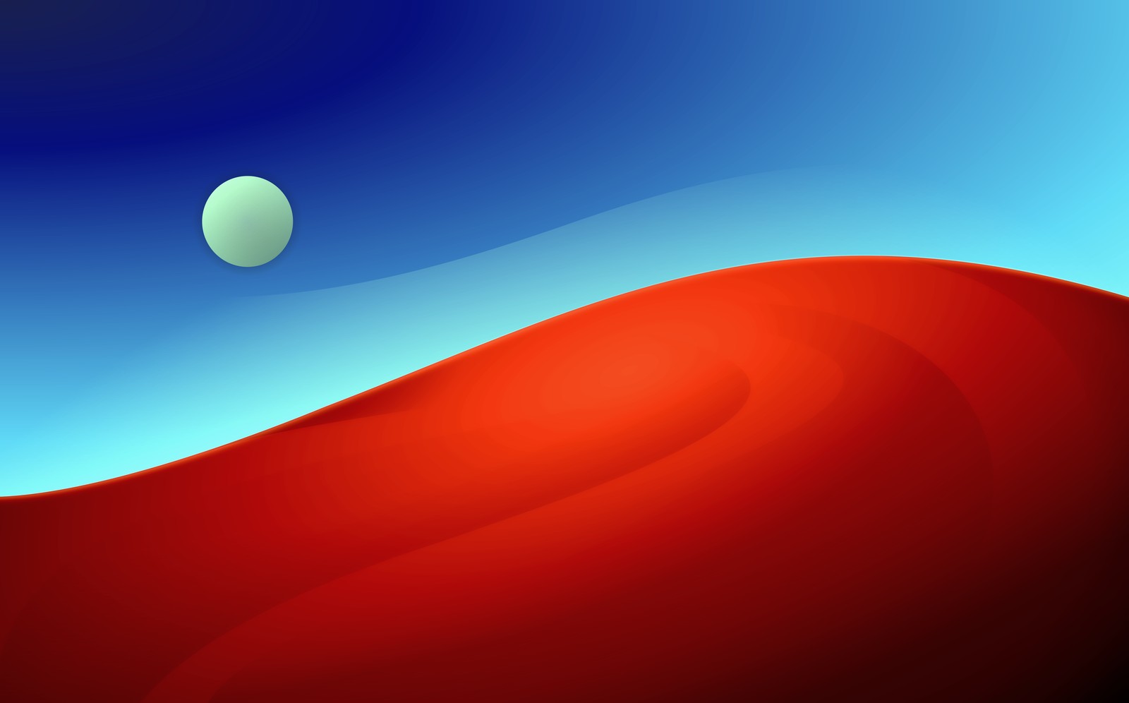 Un fond abstrait rouge et bleu avec une balle blanche (désert, illustration, paysage, fond dégradé, lune)