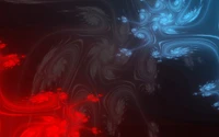 Abstracción fractal: Un baile de rojo y azul en una atmósfera oscura