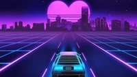 Sueños de neón: Un viaje en DeLorean a través de una ciudad synthwave al atardecer