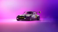 Renault R5 Turbo 3E: Carro conceito elétrico futurista em um fundo roxo vibrante