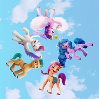 Sunny Starscout and Friends Soaring in a Colorful Sky from My Little Pony: A New Generation