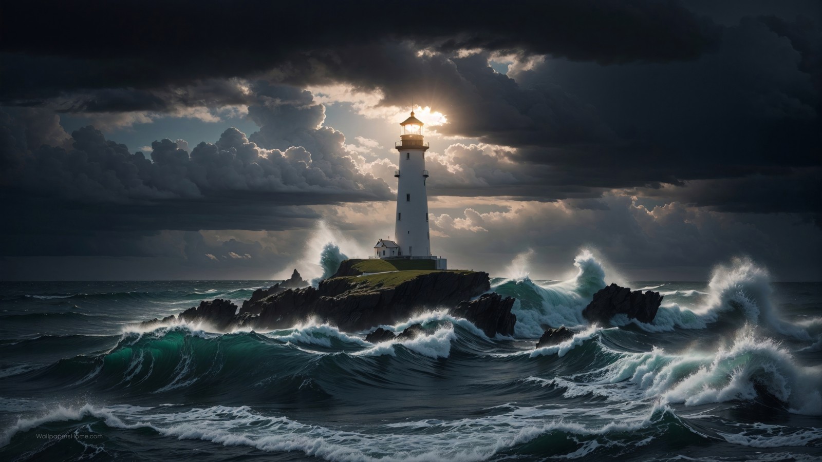 Lade insel, leuchtturm, bewölkt, himmel, landschaft Hintergrund herunter