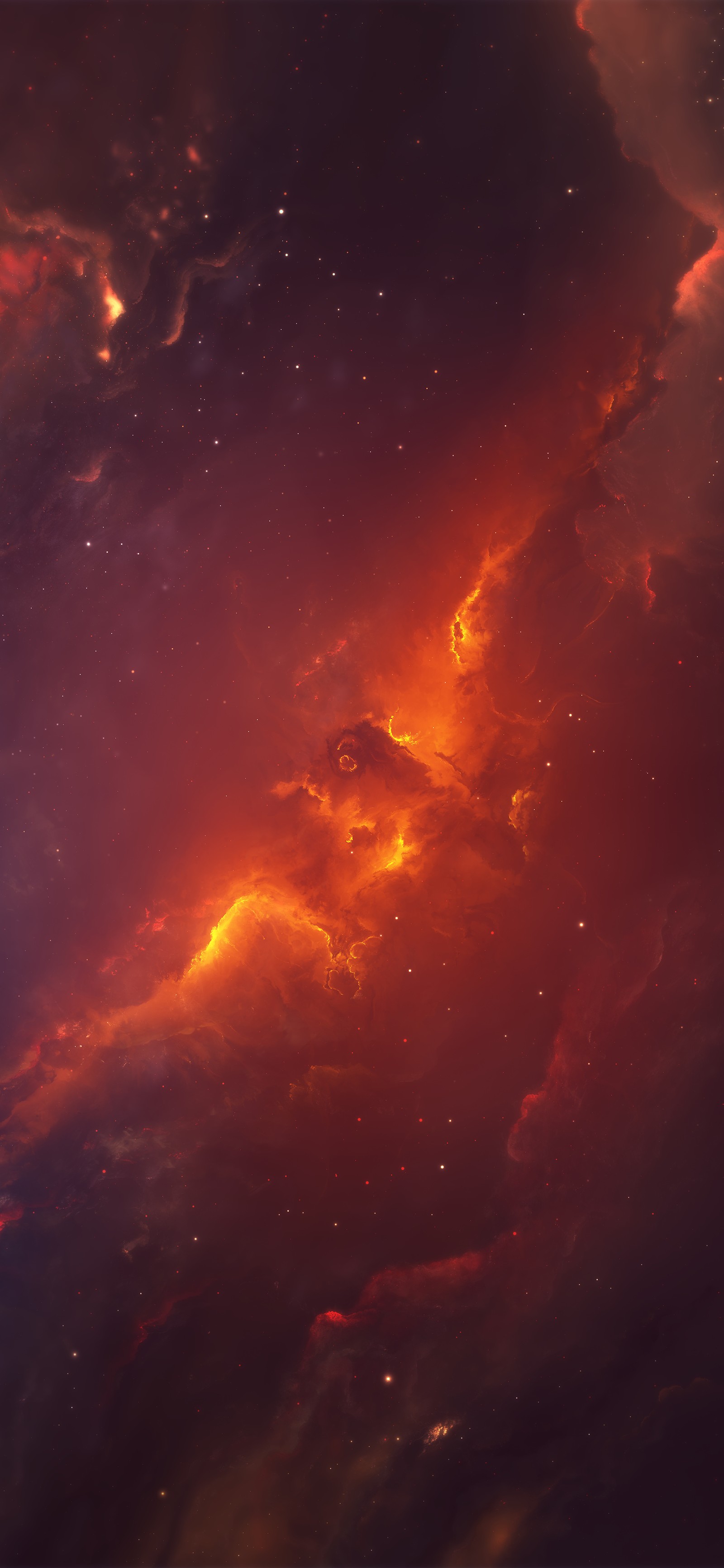 There is a picture of a space scene with a red and orange cloud (atmosphere, amber, orange, astronomical object, heat)