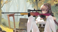 anime mädchen, anime, scharfschütze, gewehr