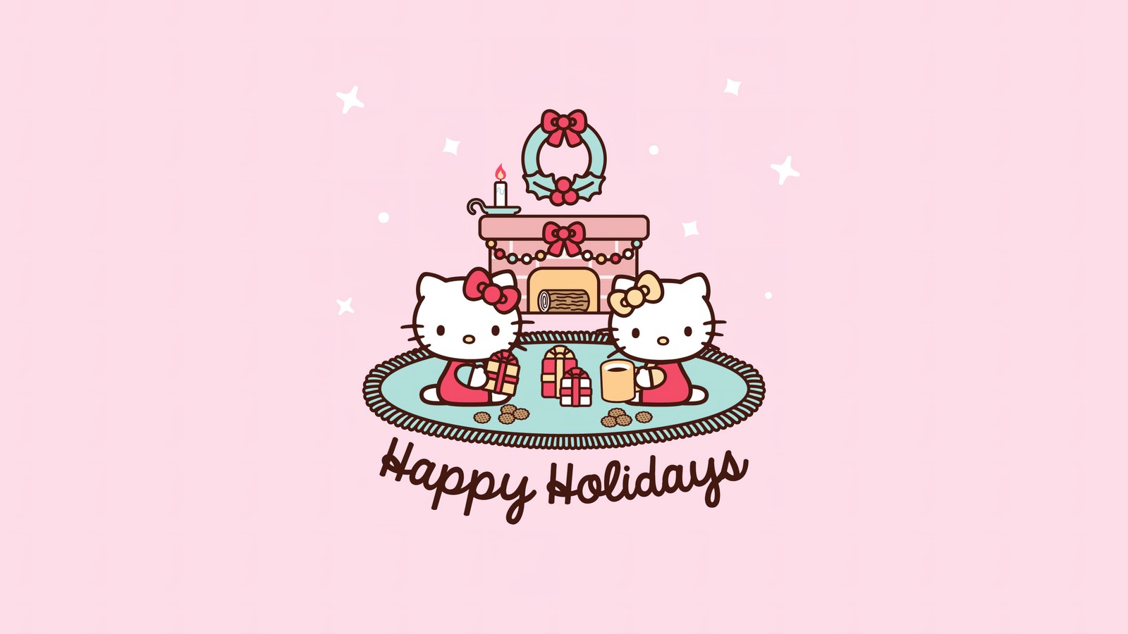 Un pastel de hello kitty con velas encima y una corona por encima (felices fiestas, fondo de hello kitty, fondo navideño, regalos de navidad, sanrio)