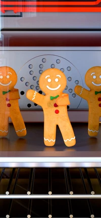 Cheerful Gingerbread Men in an Oven for the Holiday Season