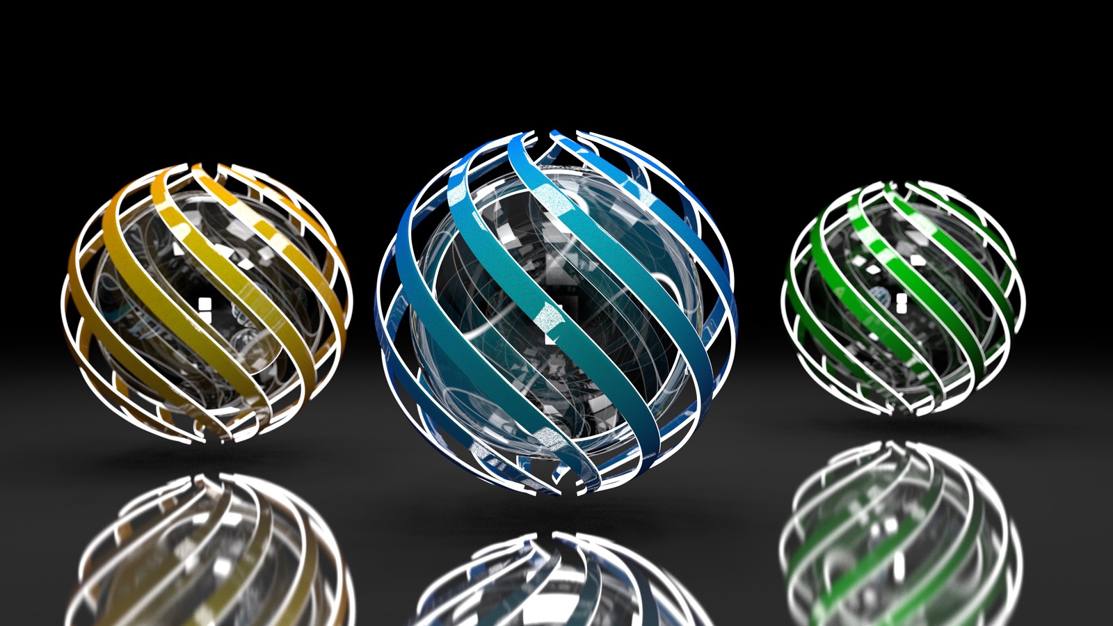 Three different colored balls with a black background and a black background (sphere, bead, television, pixel, jewellery)