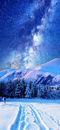 Starry Night Over Snow-Capped Mountains