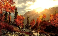 painting, mountain, art, autumn, nature wallpaper