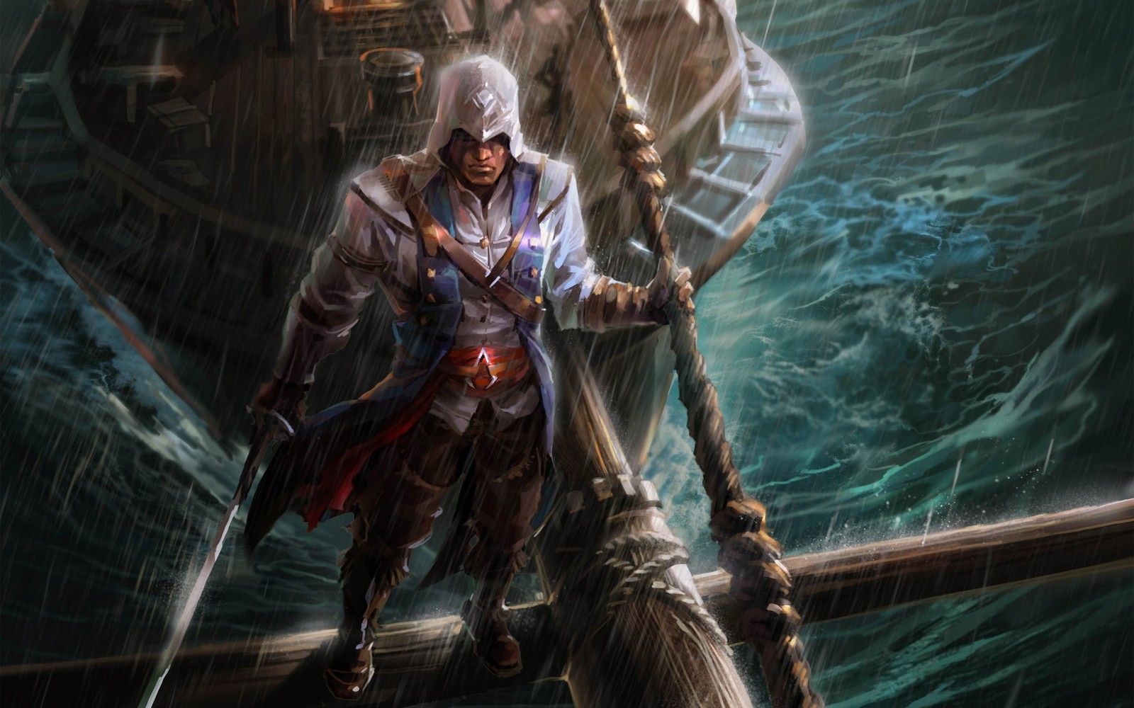 Скачать обои десмонд майлз, фан арт, коннор кенуэй, connor kenway, pc game