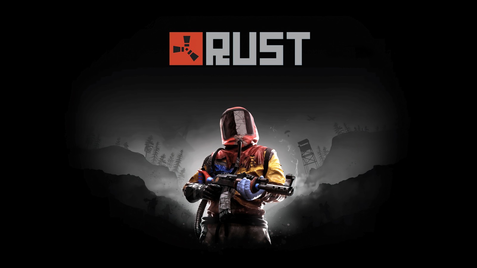 La portada del videojuego rust (óxido, videojuego, traje de materiales peligrosos)