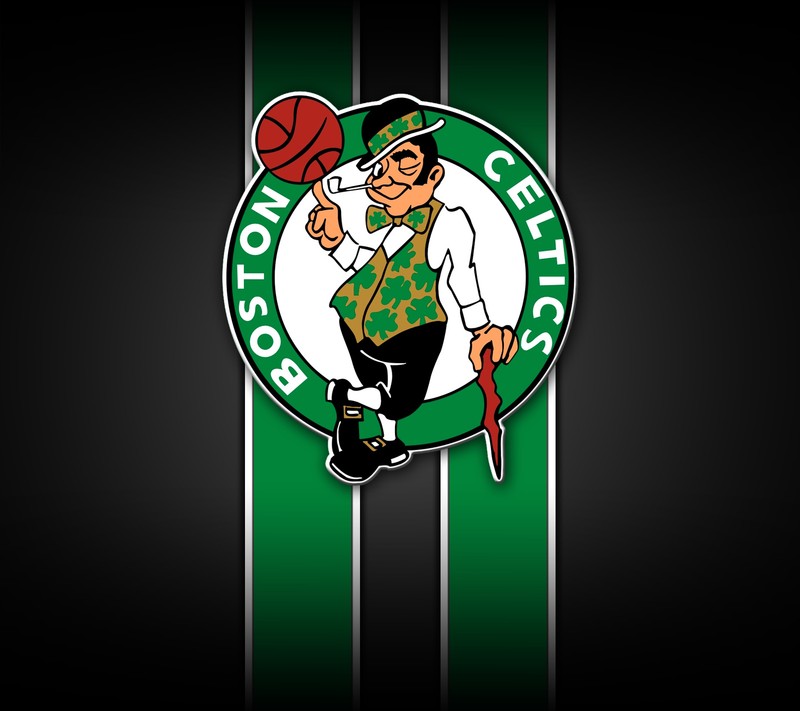 Логотип boston celtics на зеленом и черном полосатом фоне (баскетбол, бостон, boston, селтикс, celtics)