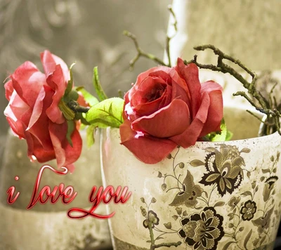 Romantic Love with Roses: 'I Love You'