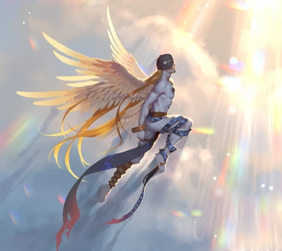 Angemon Ascending: A Celestial Guardian in Flight