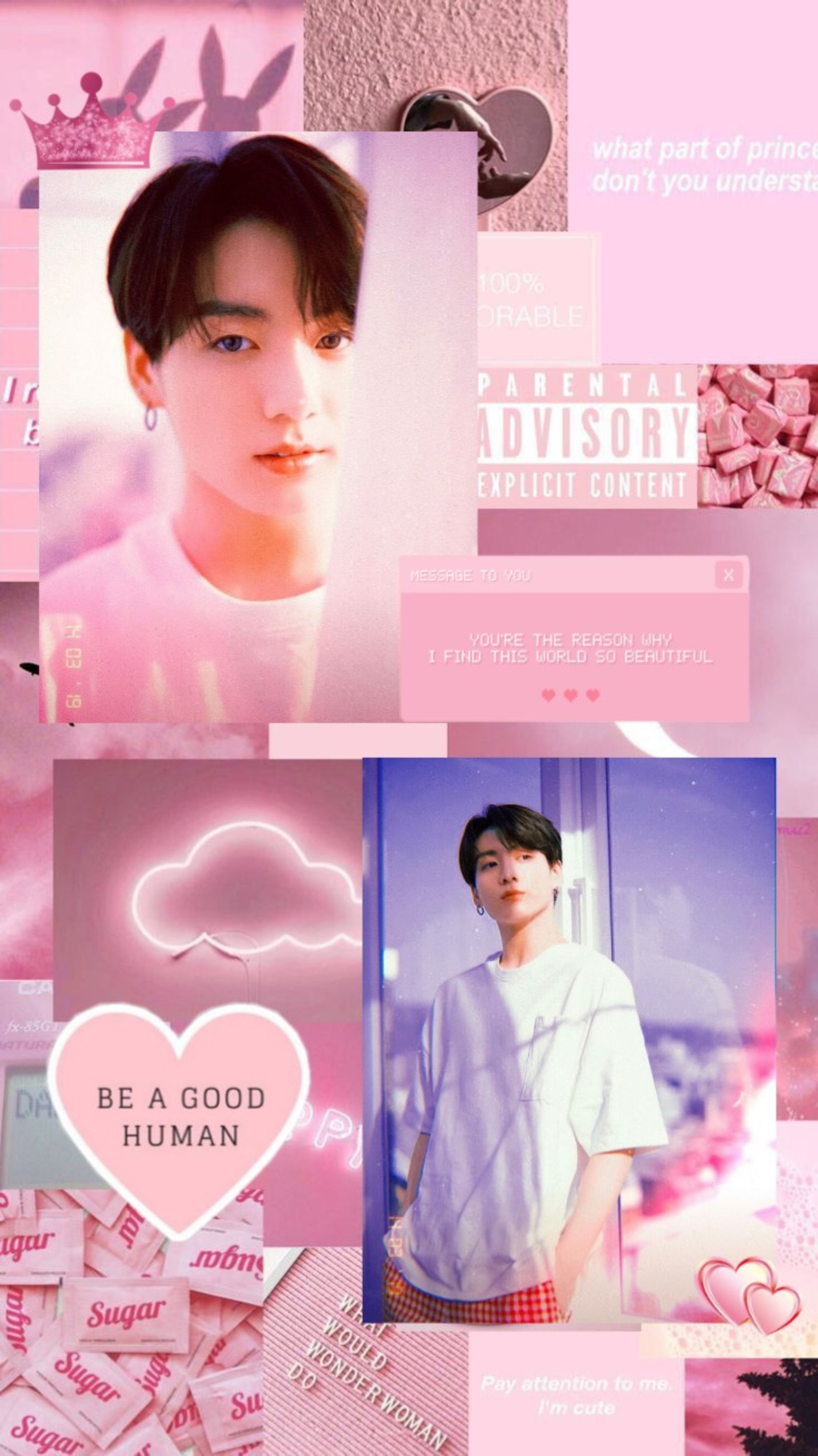 Un primer plano de un collage de fotos de una persona con un corazón (bts, jungkook, jungkook bts, kpop)