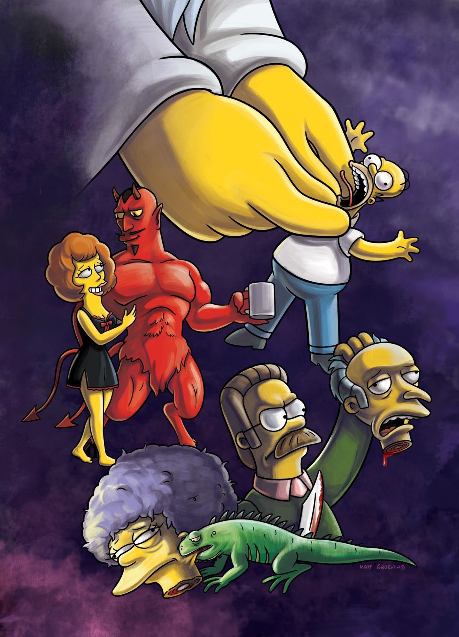 Cartoonfiguren der simpsons-familie sind in einem cartoon dargestellt (casita, del horror, haus, la, simpson)