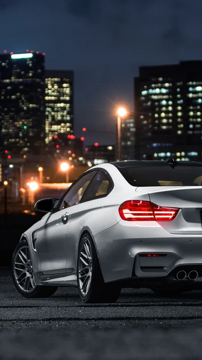 BMW M4 F82 Coupe at Night with City Skyline