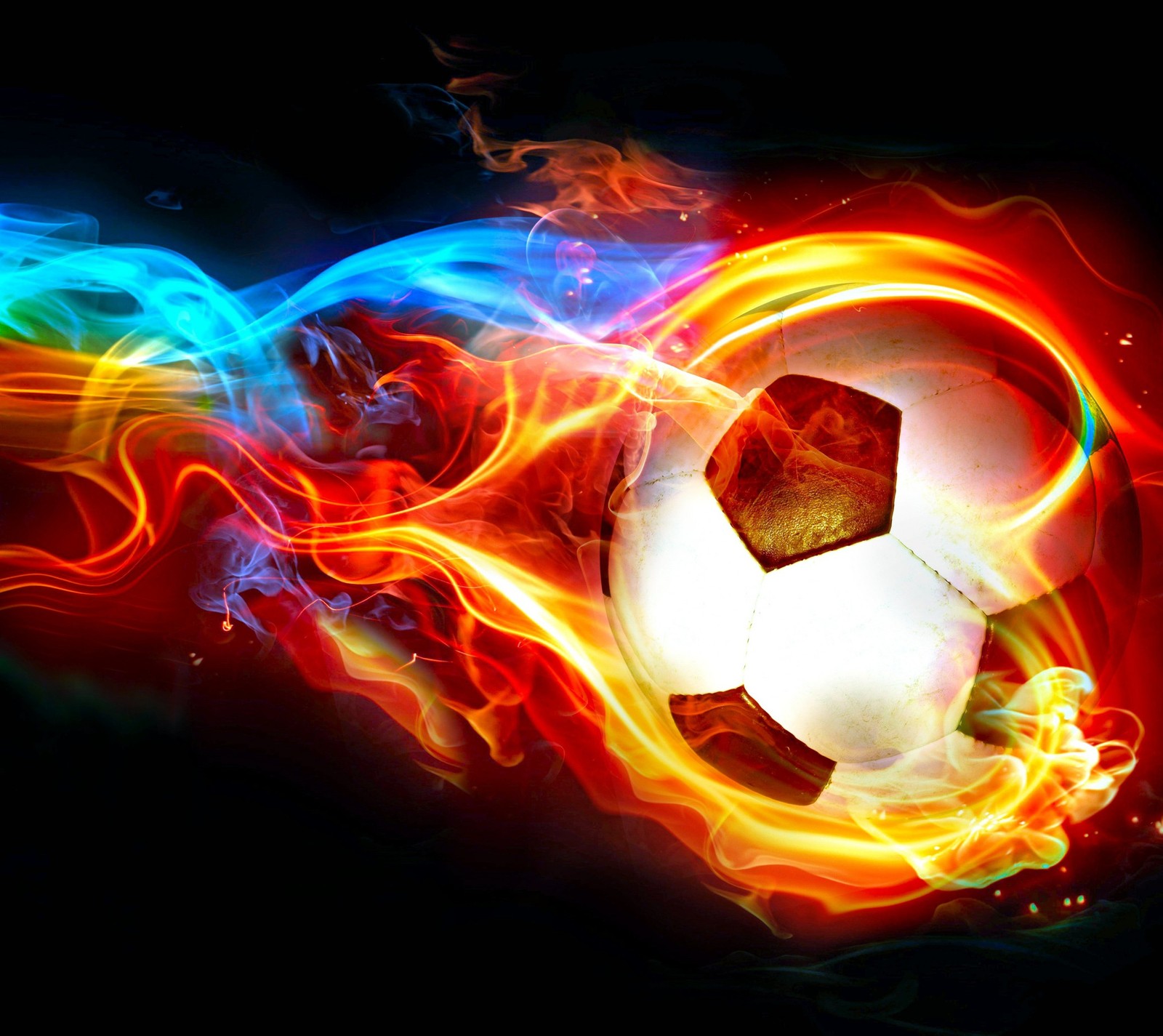 Lade blau, flammen, fußball, orange, rot Hintergrund herunter