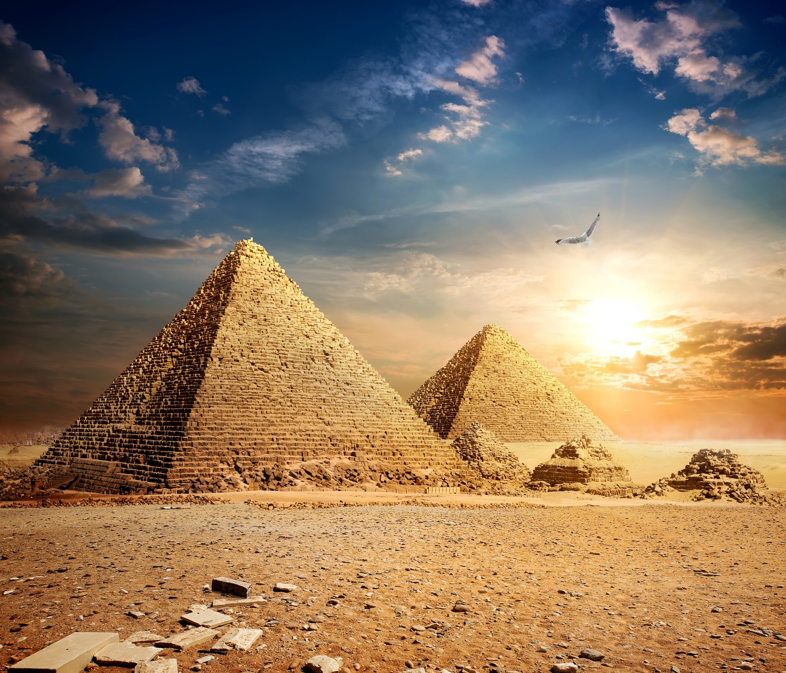 Téléchargez le fond d'écran égypte, pyramides, ciel, lumière du soleil