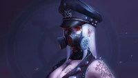 Fille cyberpunk avec un masque à gaz et des yeux rouges