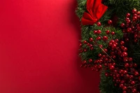 Festive Christmas Wreath on Red Background