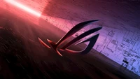 Logotipo estilizado da ASUS ROG contra um fundo futurista