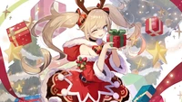 Festive Genshin Impact Character Celebrating Christmas