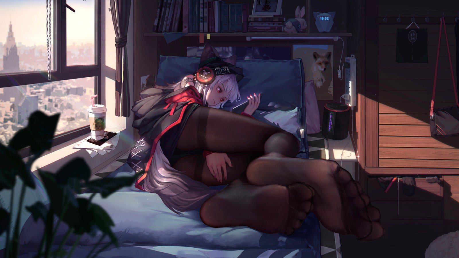 room, bed, frostleaf, arknights, anime girls wallpaper