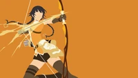 Minimalistische Soi Fon in dynamischer Pose vor gelbem Hintergrund