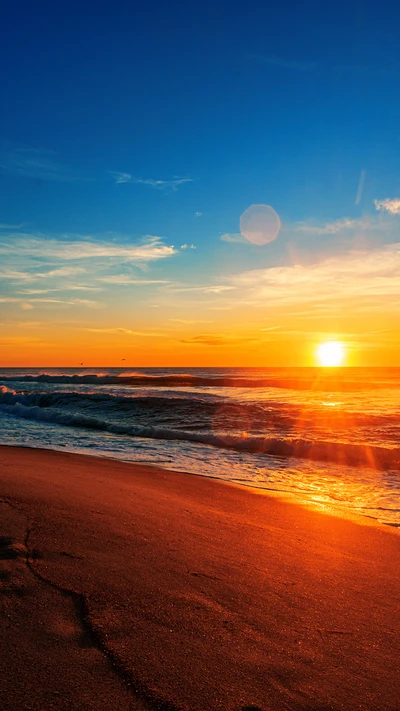 Coucher de soleil ambré sur South Beach : Un paysage naturel tranquille