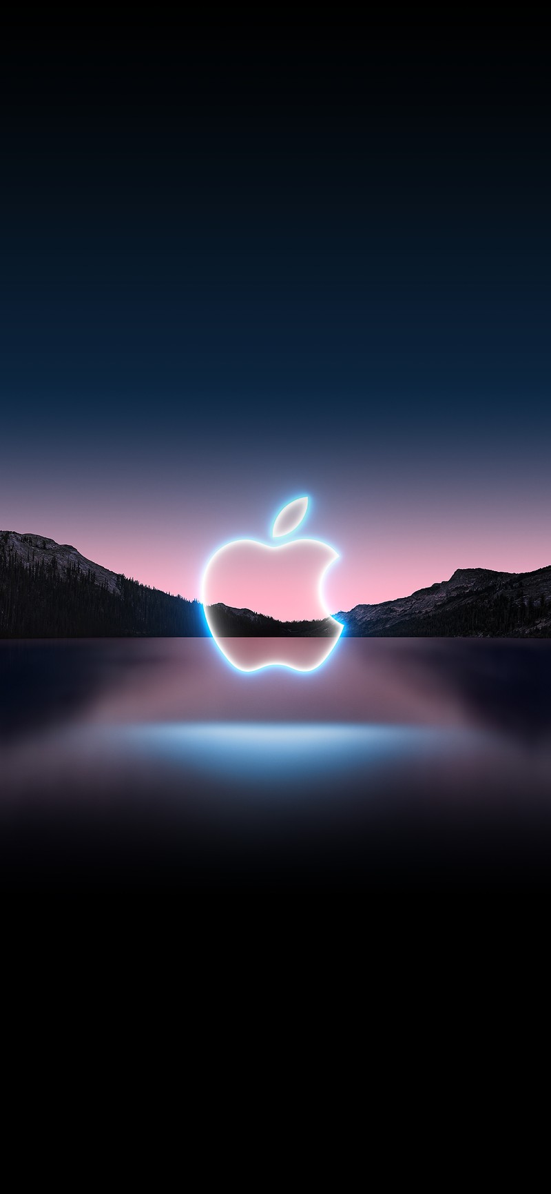 Логотип apple на темном фоне с горой на фоне (природа, геометрия, математика, атмосфера, лазурный)