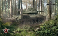 T-34-85 Tank in a Dense Forest Setting, Highlighting Its Military Valor in "World of Tanks