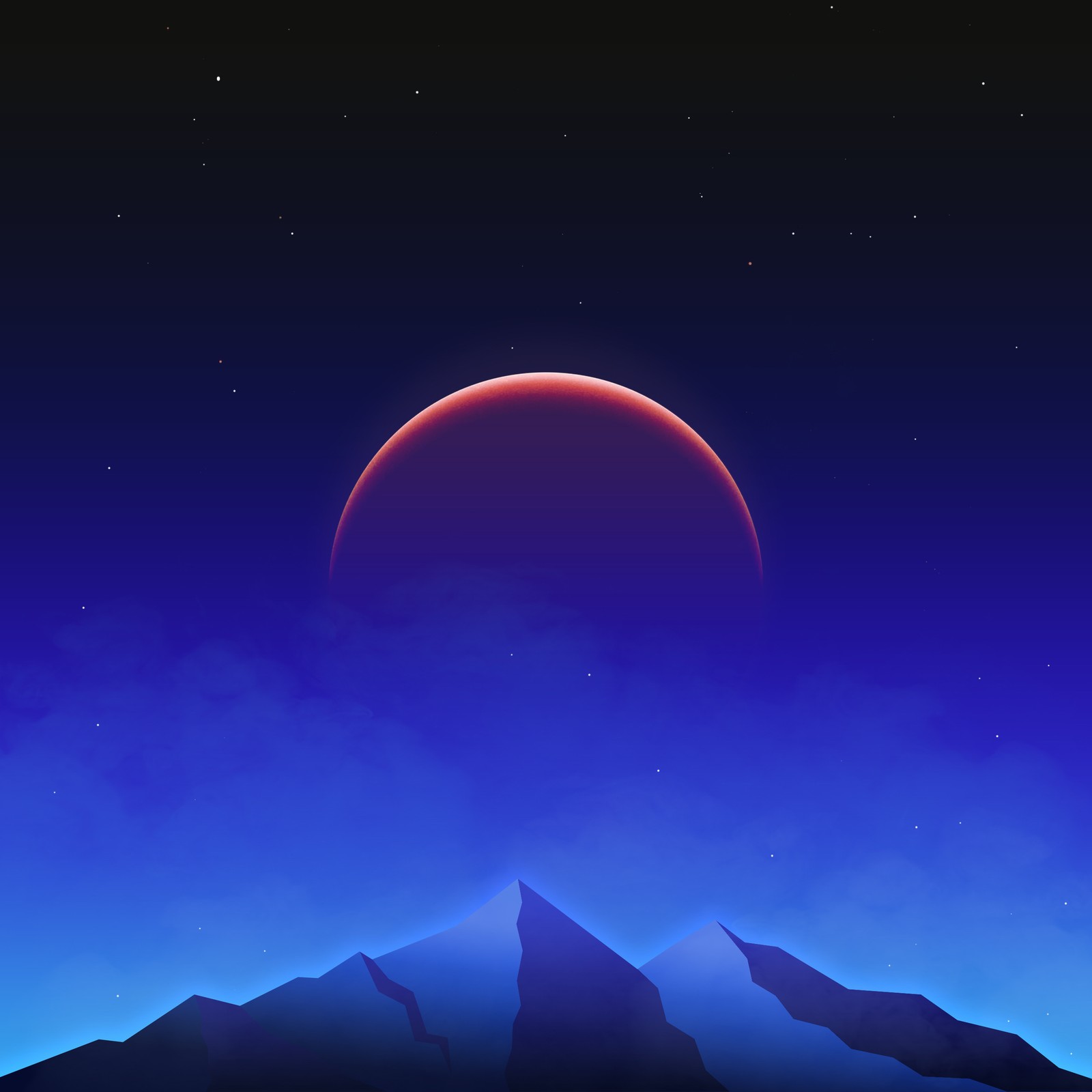 A close up of a mountain with a red moon in the sky (atmosphere, daytime, moon, light, nature)