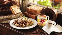 Dekadente Waffel-Delikatesse mit Espresso und Eiscreme