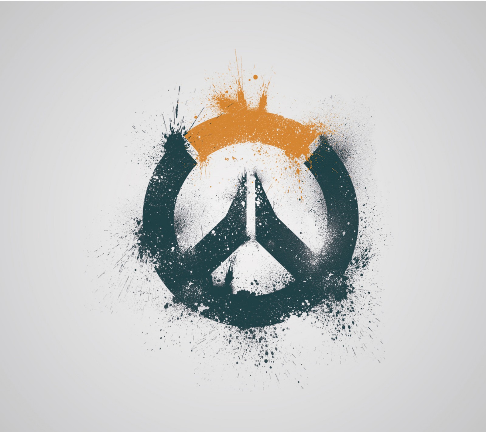 A close up of a peace sign with paint splatters on it (overwatch, videogame, wallpaper)