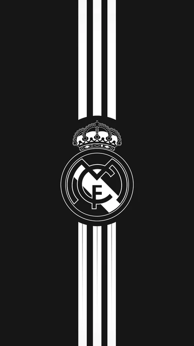 Real Madrid Logo with Stripes on Black Background