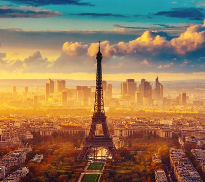 Eiffel Tower Overlooking a Vibrant Paris Skyline at Sunset